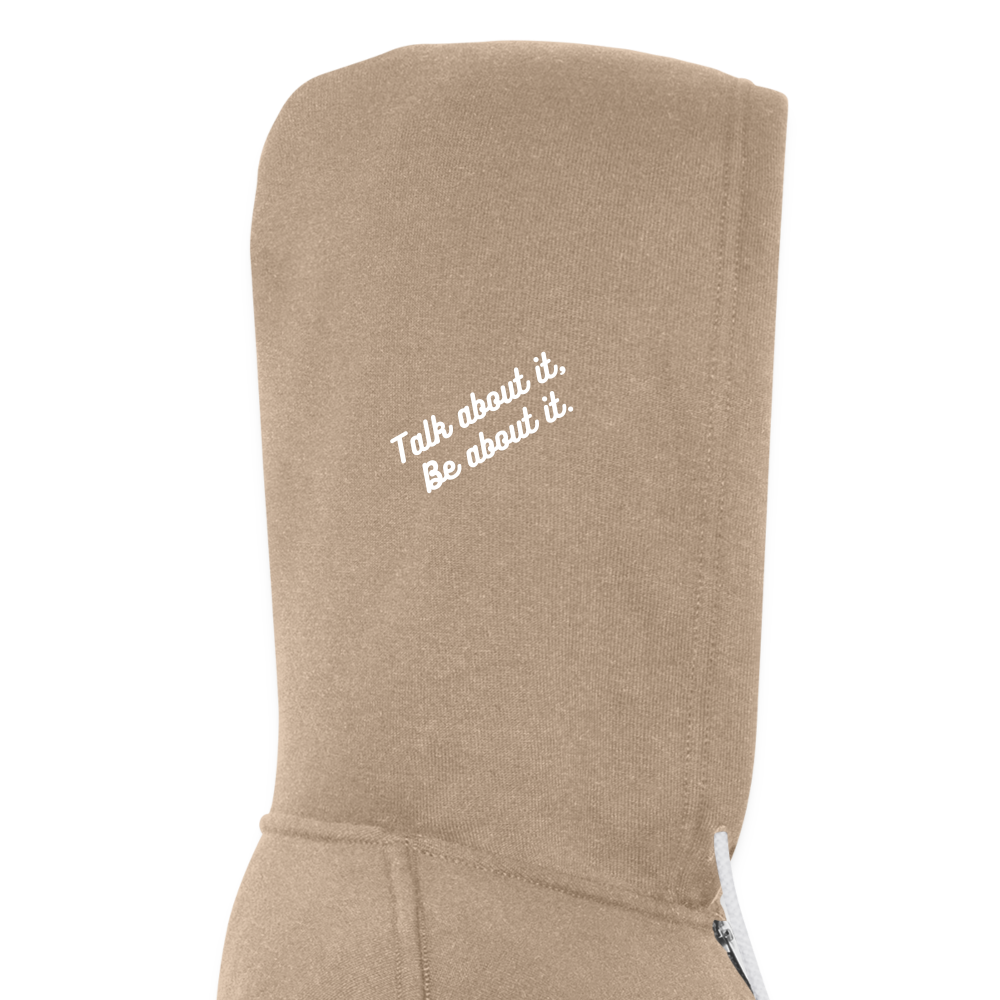 VYN “Early Riser (talk about it, be about it…)”  Full zip Unisex Hoodie - tan